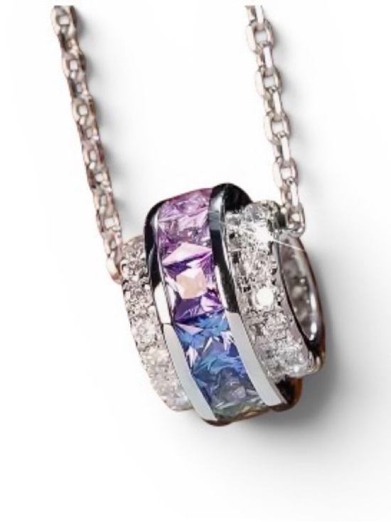 Fashion Jewelry Jewelry - Multi-Color Ring Silver Pendant Necklace with Purple/Blue/Pink Cubic Zirconias